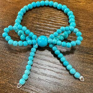 Handmade Ribbon Bow Beaded Stretch Bracelet in Turquoise, Southwestern Cowgirl,